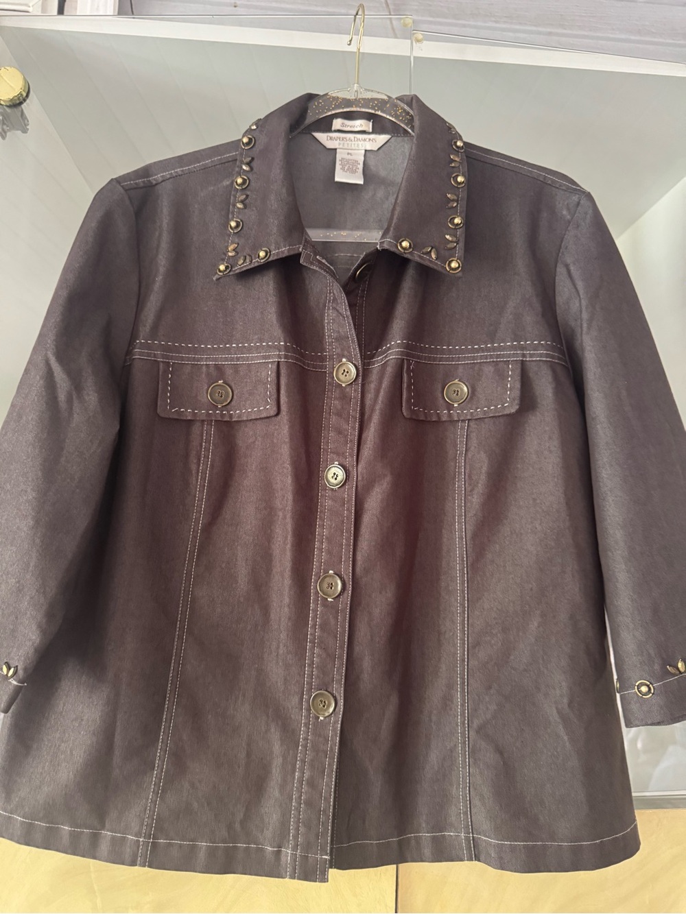 Draper's & Damon's button-front shirt jacket metallic stud on collar & cuffs PL